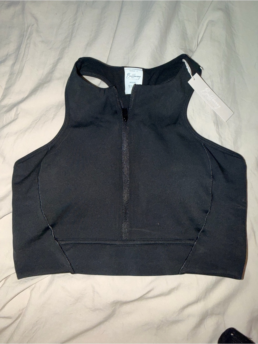 BuffBunny Black High-Neck Front-Zip Crop Top